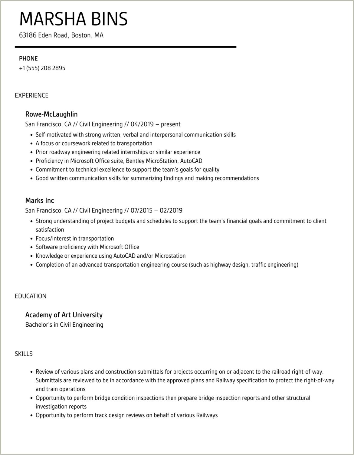 Objective For Civil Engineering Seeking Internship Resume