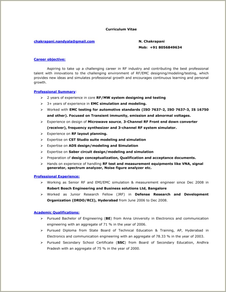 Objective For Electronics And Communication Resume