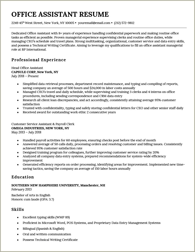 Objective For Entry Level Administrative Assistant Resume