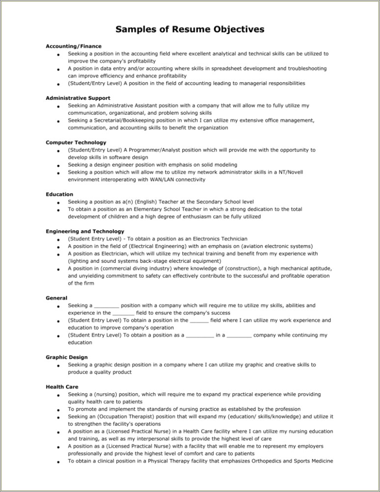Objective For Entry Level In Office Resume
