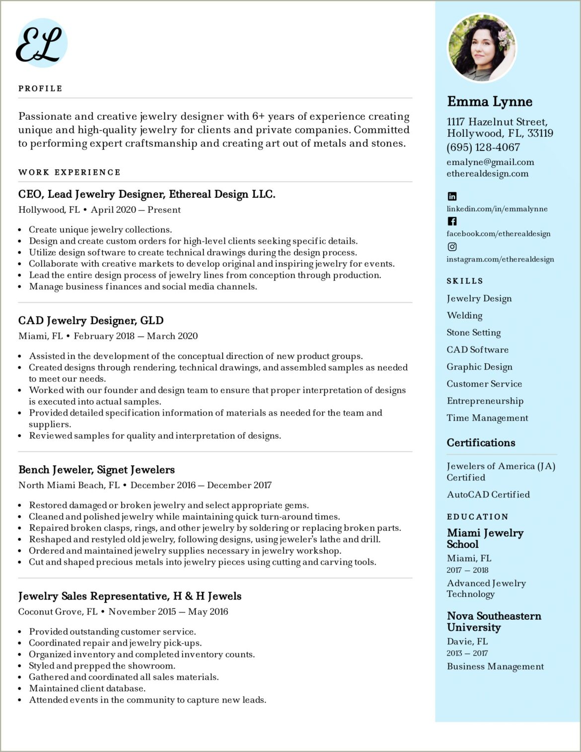 Objective For Freelance Jewelry Designer Resume