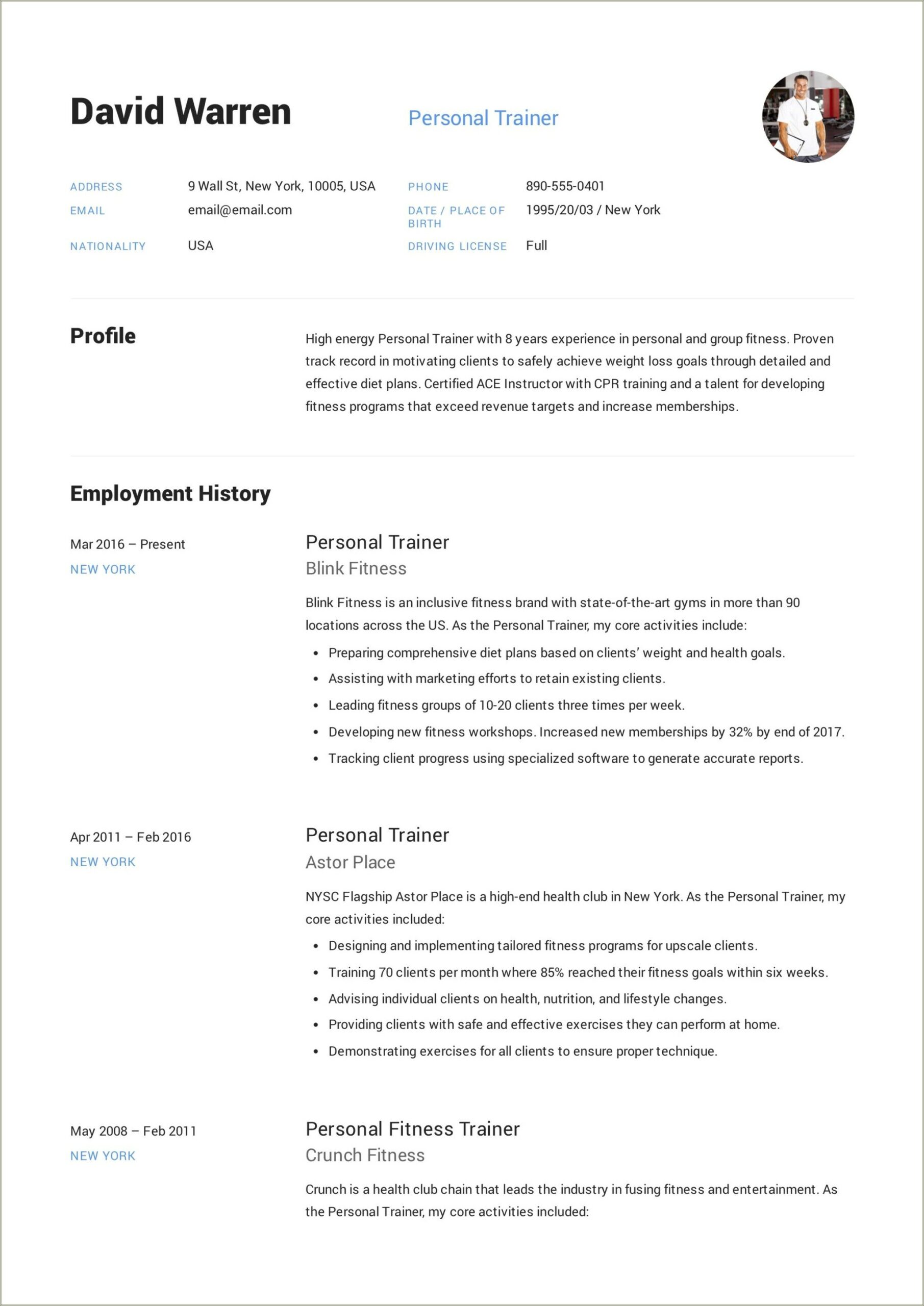 Objective For Health And Fitness Resume