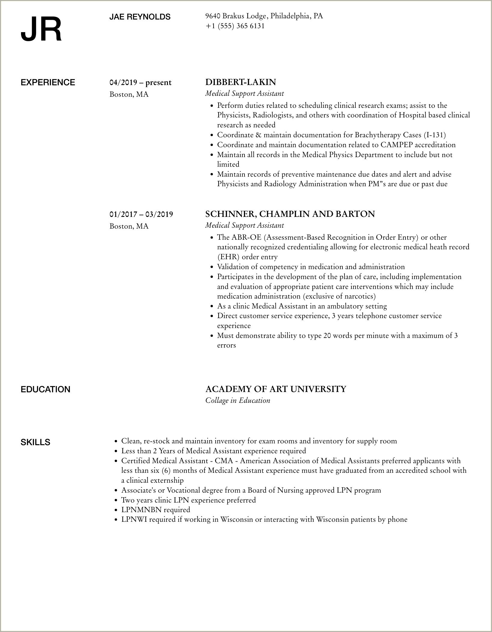 Objective For Medical Support Assistant Resume