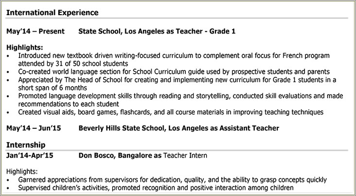 Objective For Pre Primary Teacher Resume