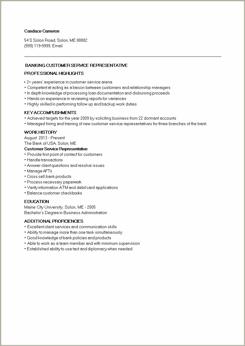 Objective For Resume Banking Customer Service