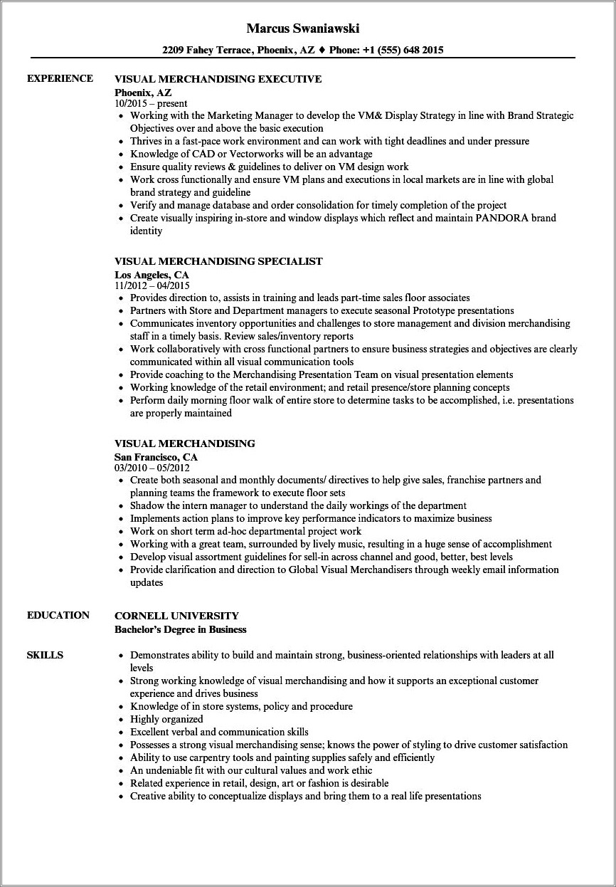 Objective For Resume Examples For A Merchandising Position