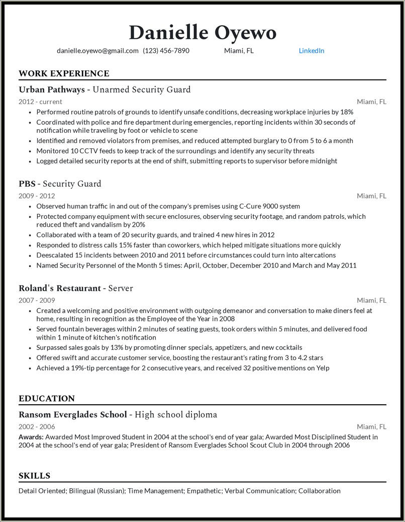 Objective For Resume Examples Security Guard