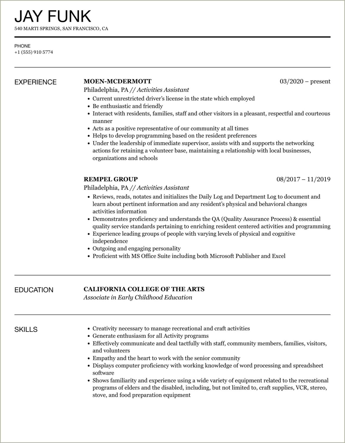 Objective For Resume For Activities Assistant