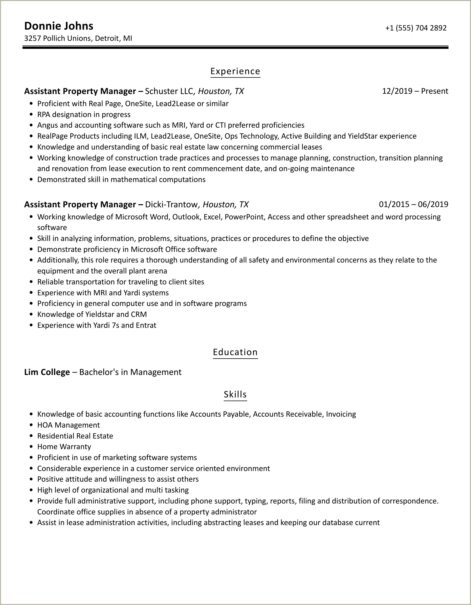 Objective For Resume For Assistant Propety Manager