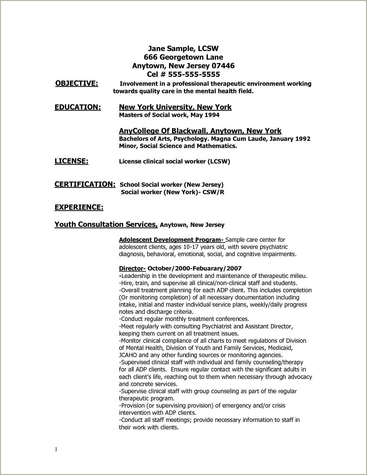 Objective For Resume For Behavioral Health