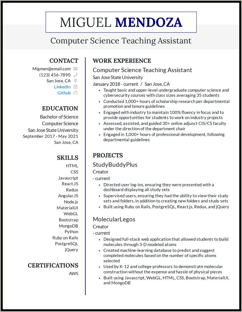 Objective For Resume For Computer Science
