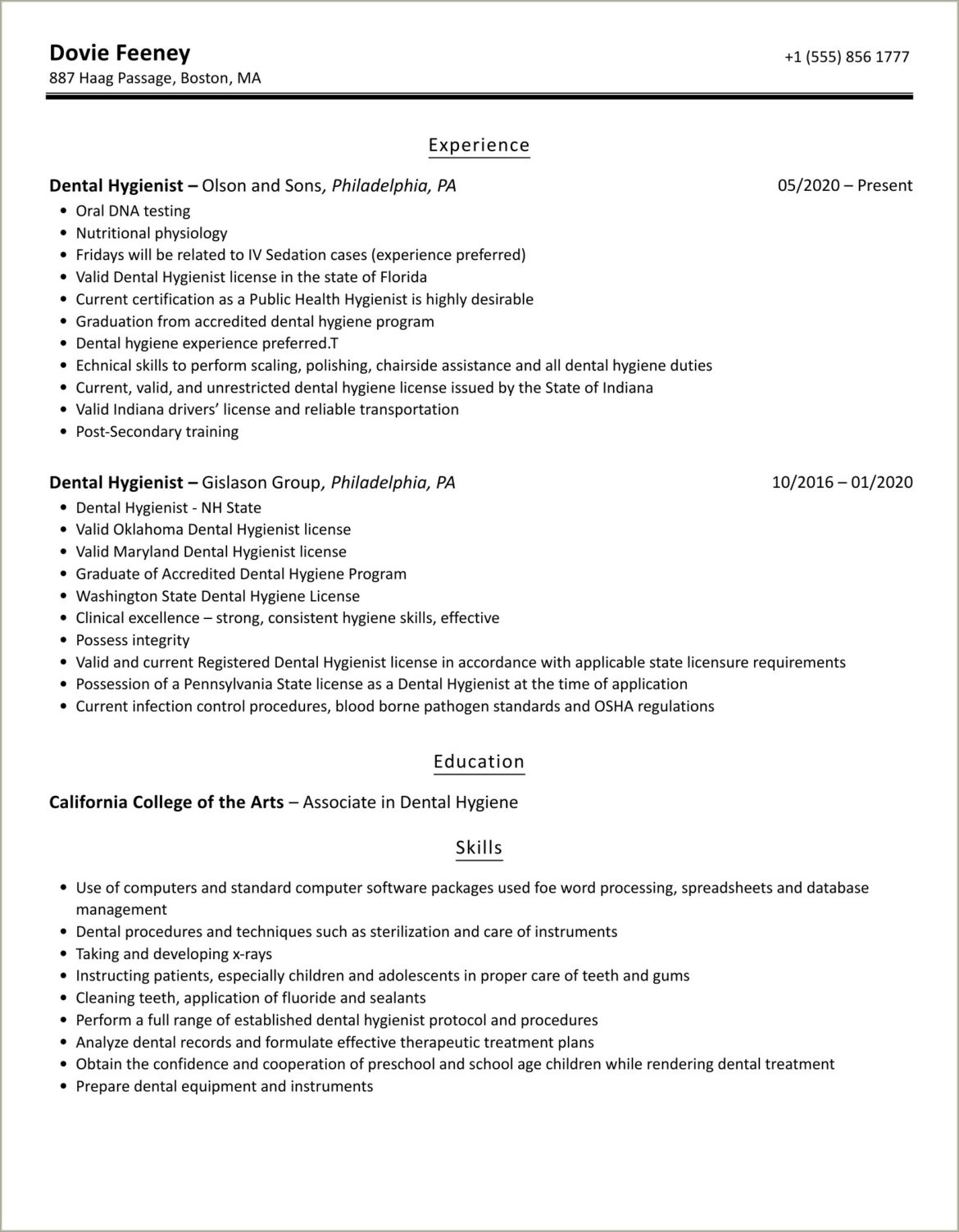 Objective For Resume For Dental Hygienist