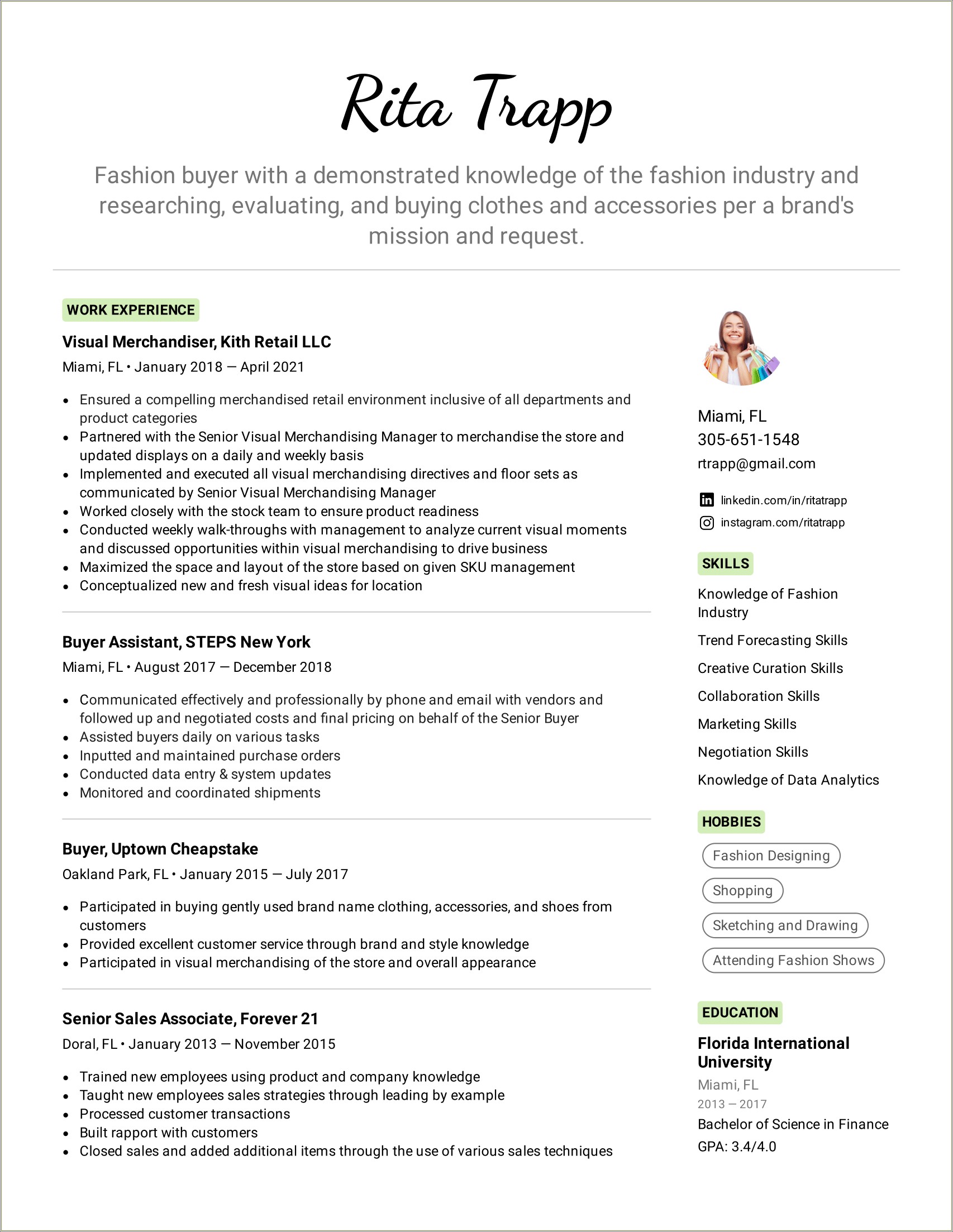 Objective For Resume For Fashion Consultant