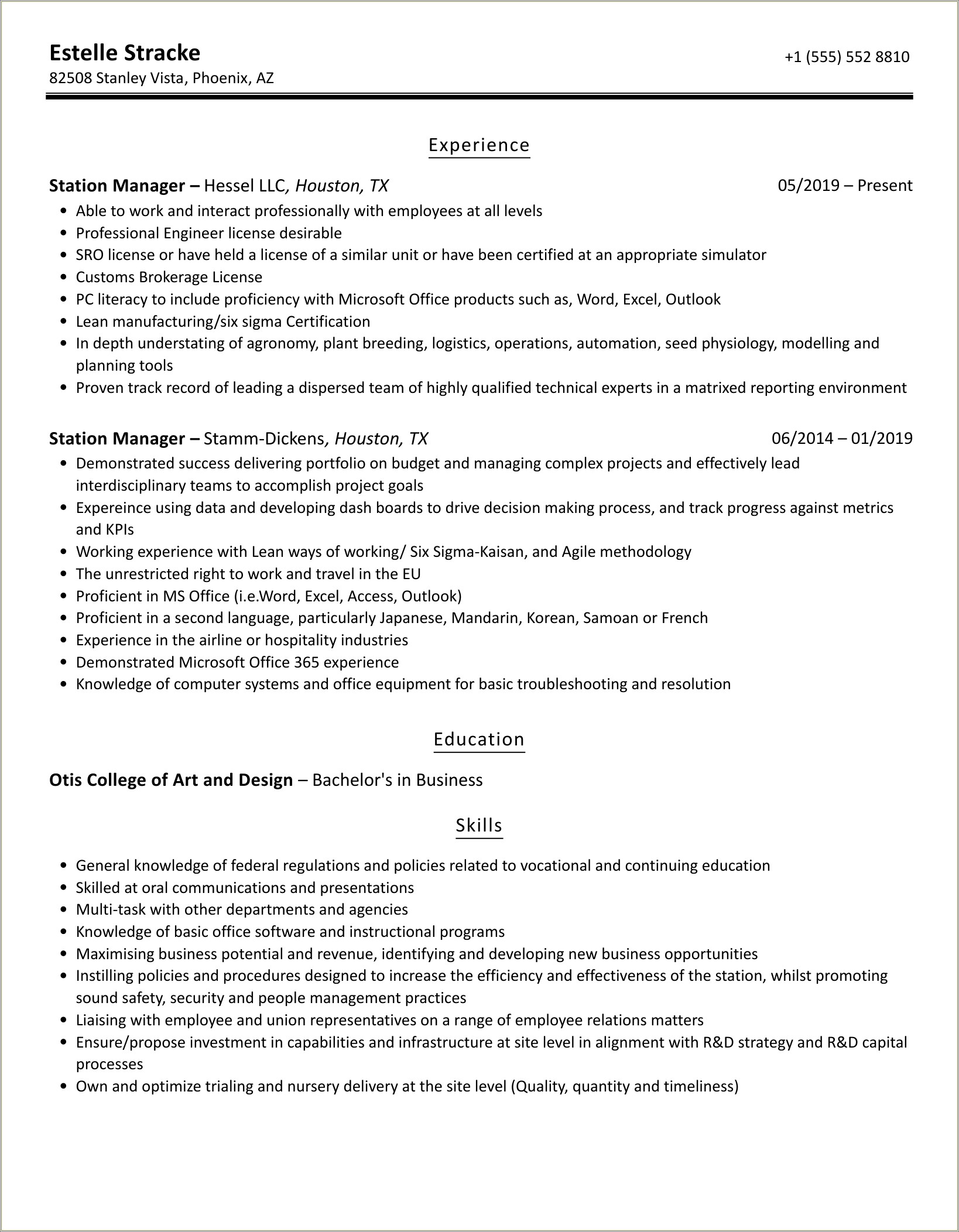 Objective For Resume For Gas Station