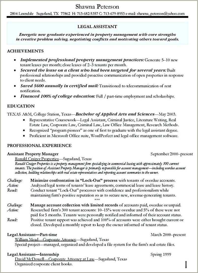 Objective For Resume For Going In Estate
