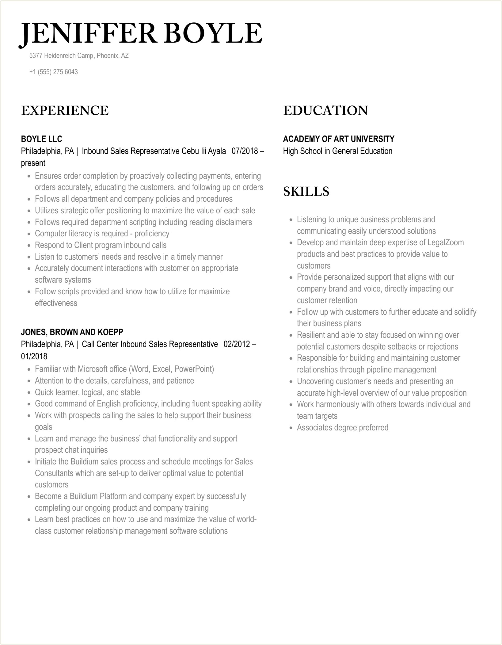 Objective For Resume For Inbound Sales Agent Dish