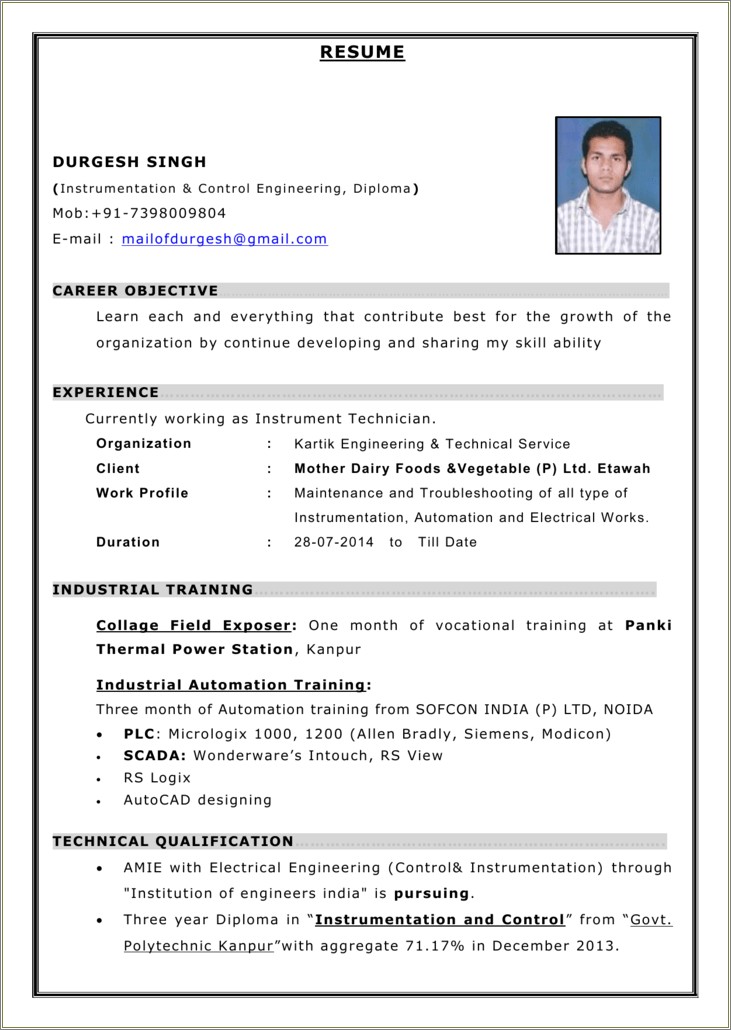 Objective For Resume For Industrial Training