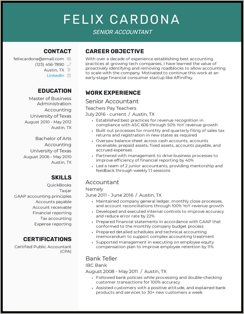Objective For Resume For Intermediate Accounting