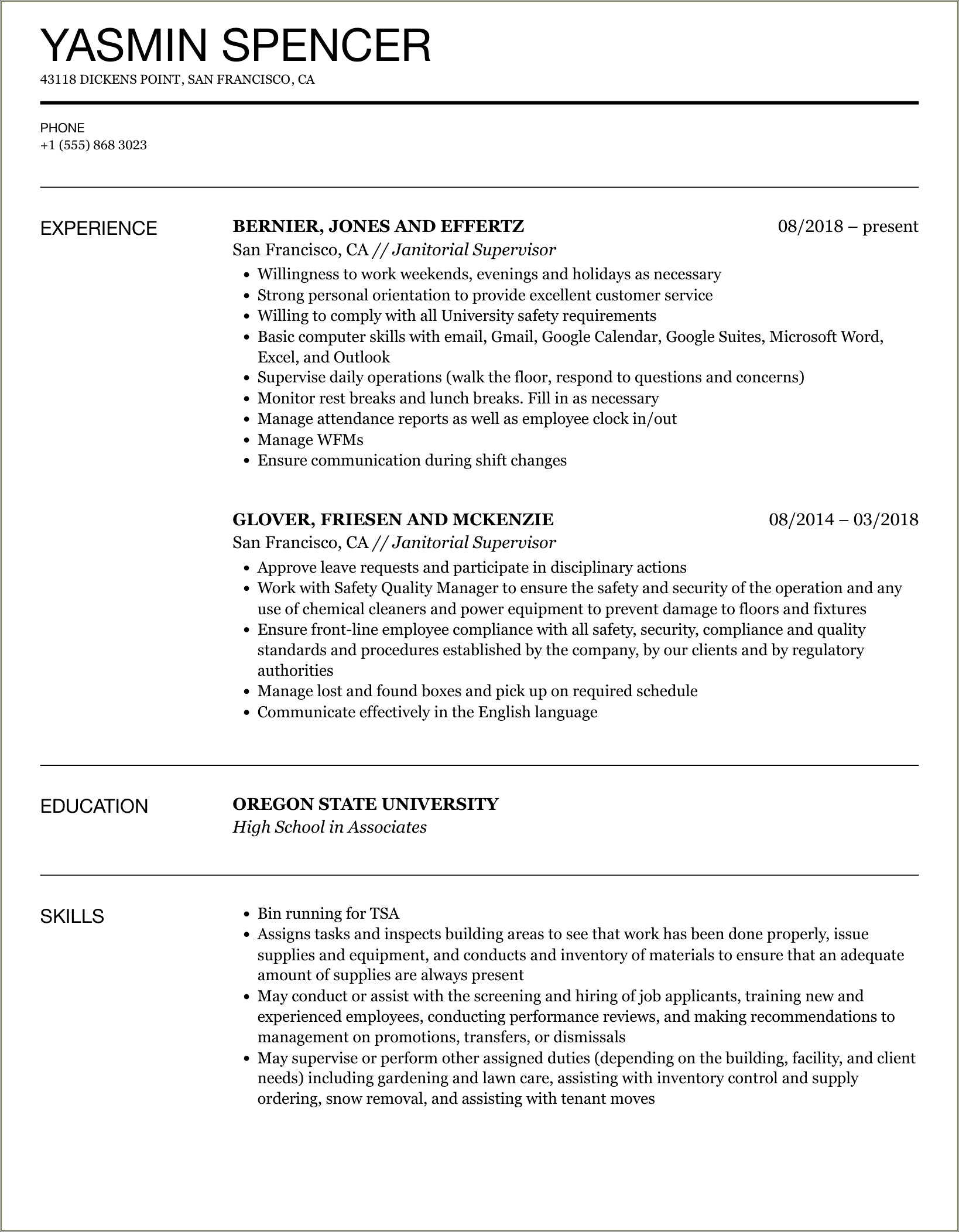 Objective For Resume For Janitorial Position