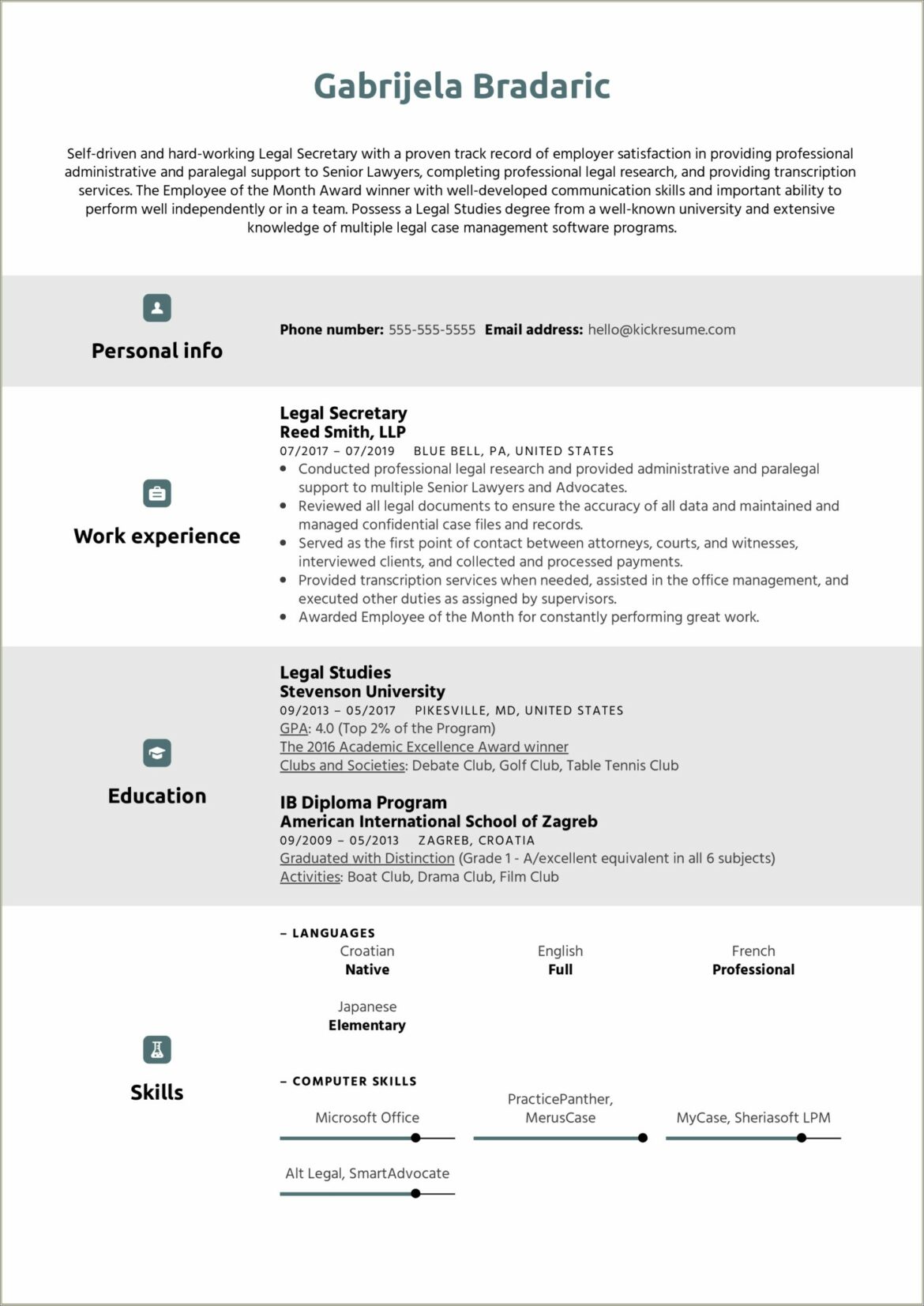 Objective For Resume For Legal Assistant