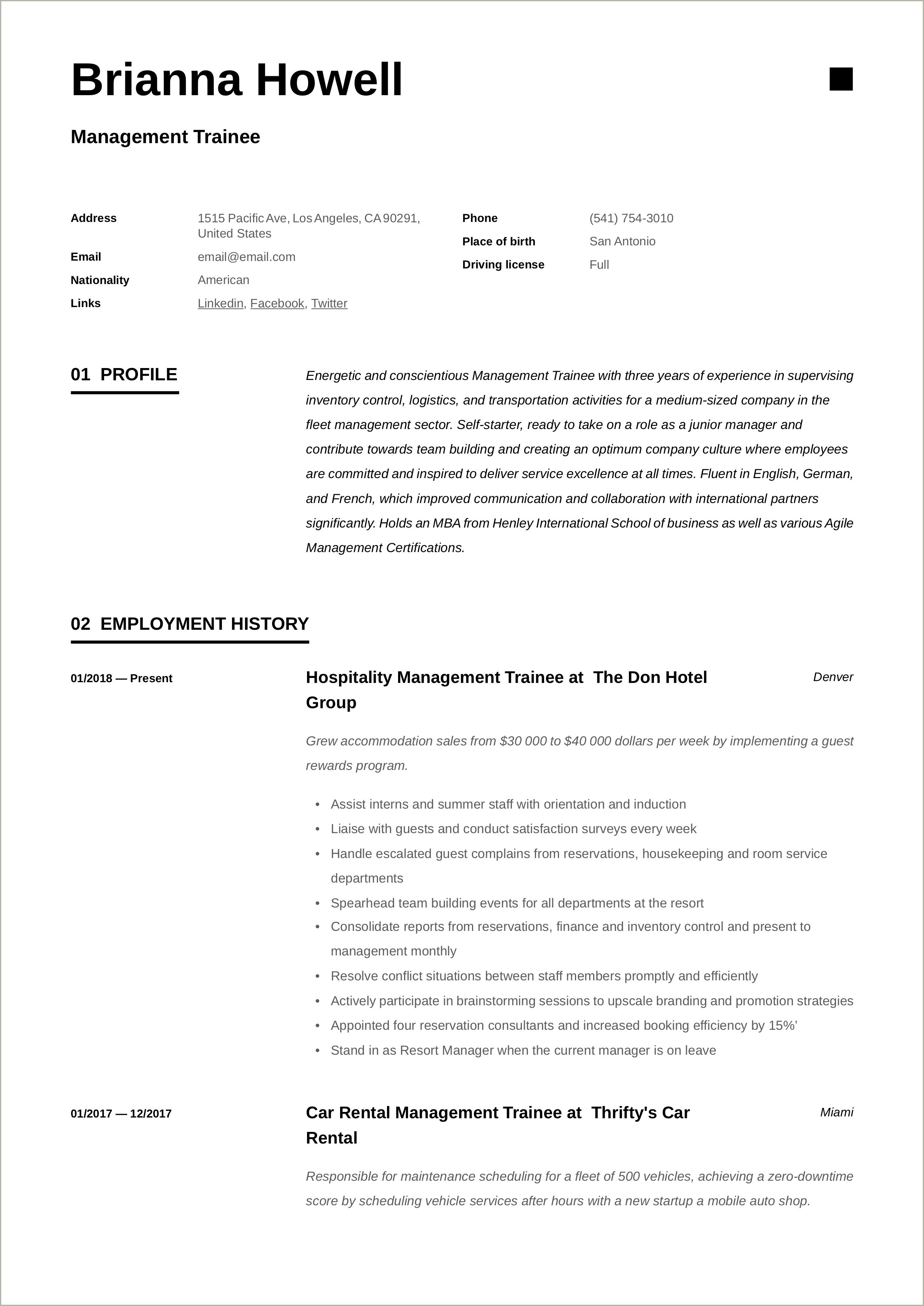 Objective For Resume For Management Trainee