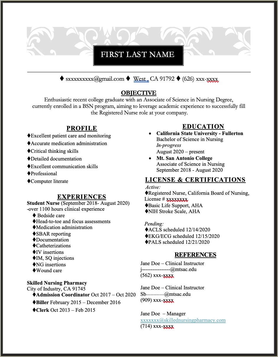 Objective For Resume For New Graduate Nurse