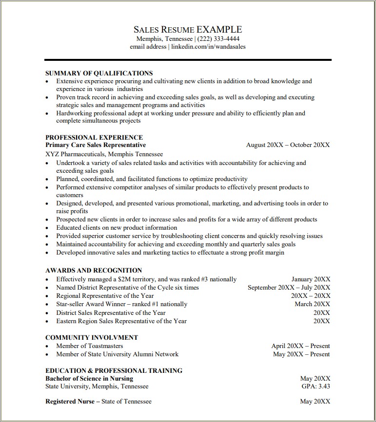 Objective For Resume For Nurse Going Into Sales