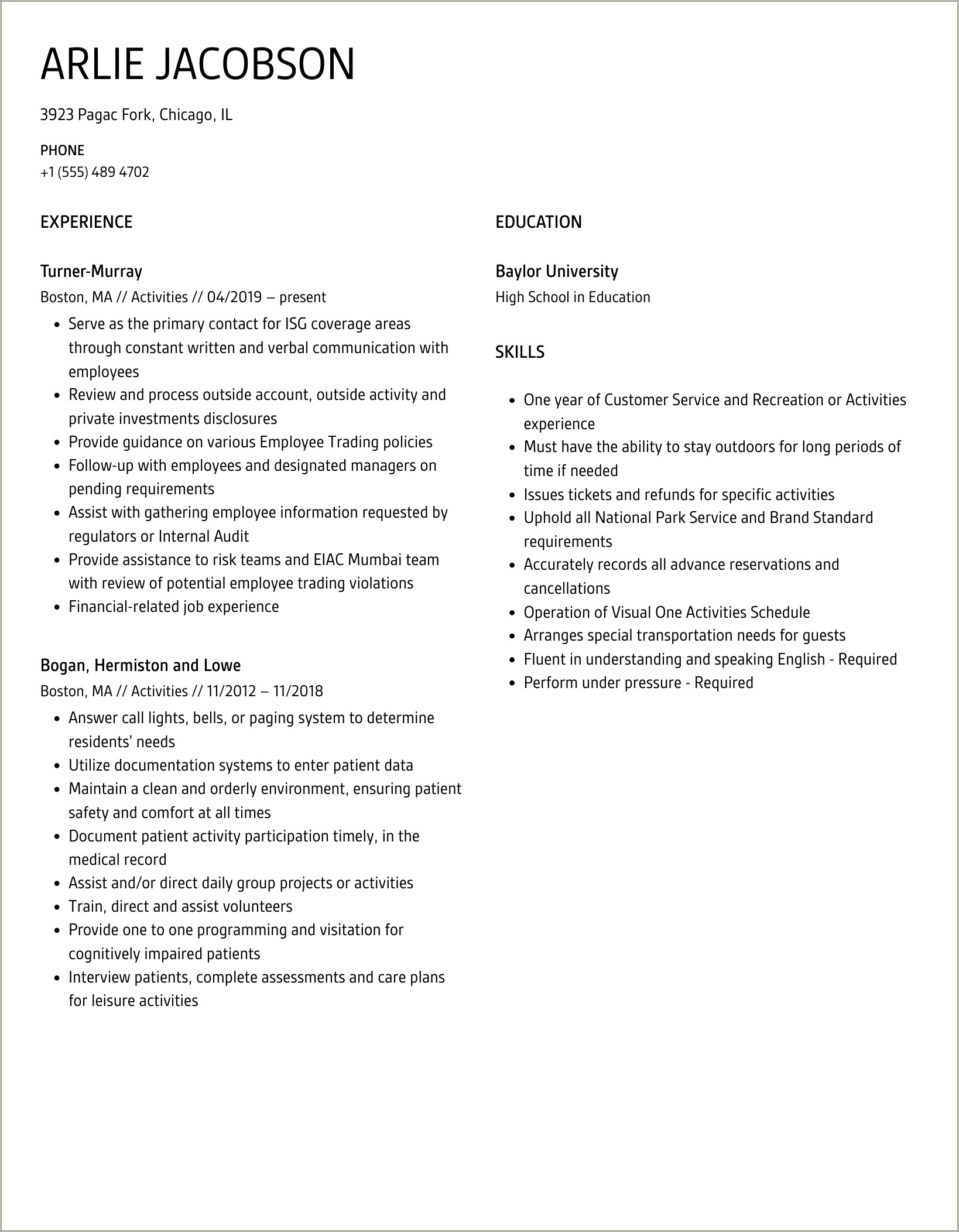 Objective For Resume For Outdoor Jobs