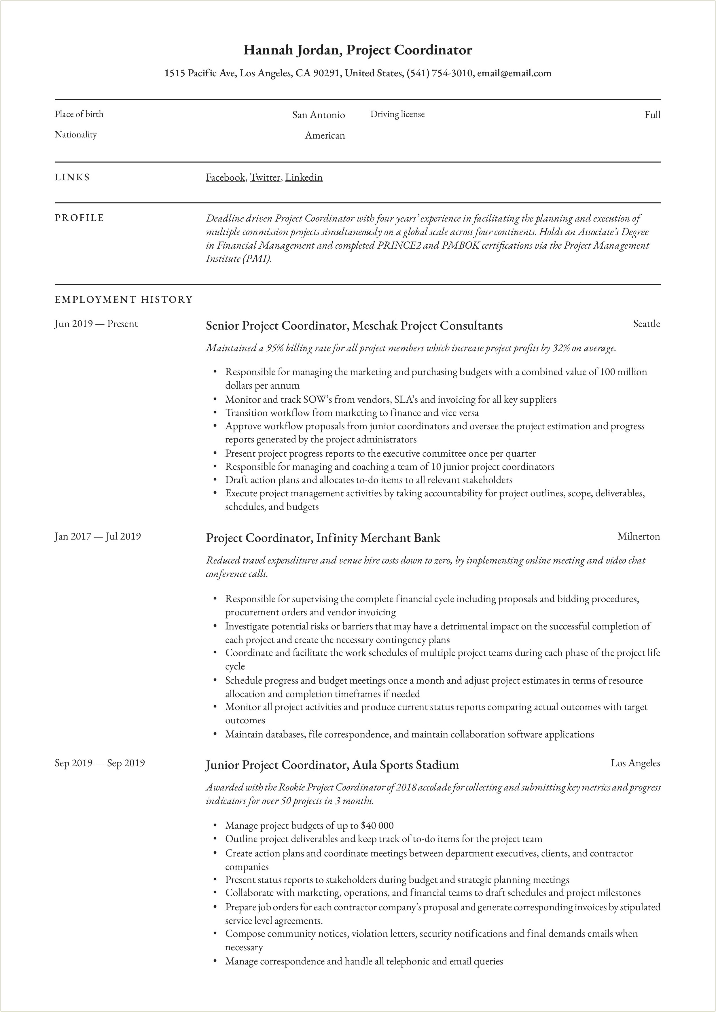 Objective For Resume For Project Coordinator