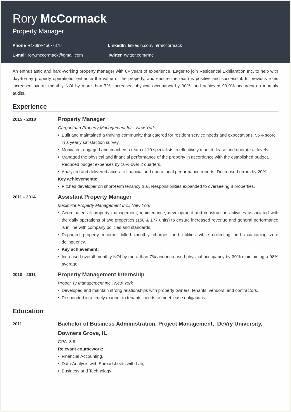 Objective For Resume For Property Manager