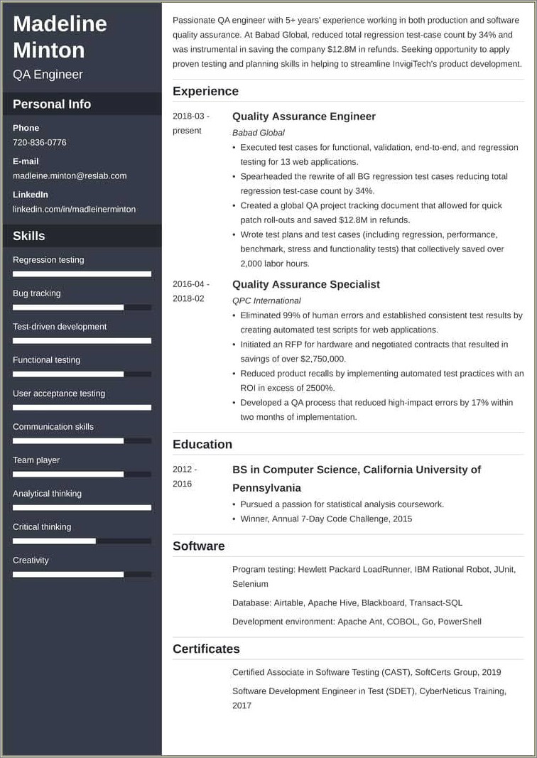 Objective For Resume For Qa Engineer