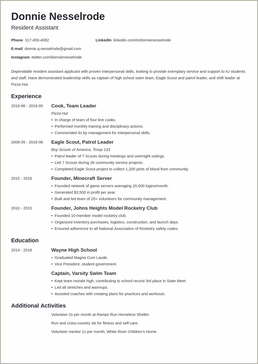 Objective For Resume For Resentia Counselor