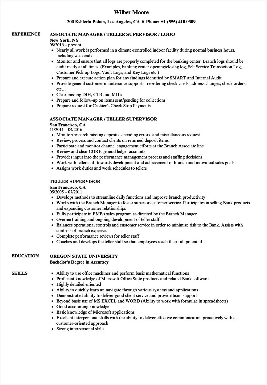Objective For Resume For Teller At A Bank