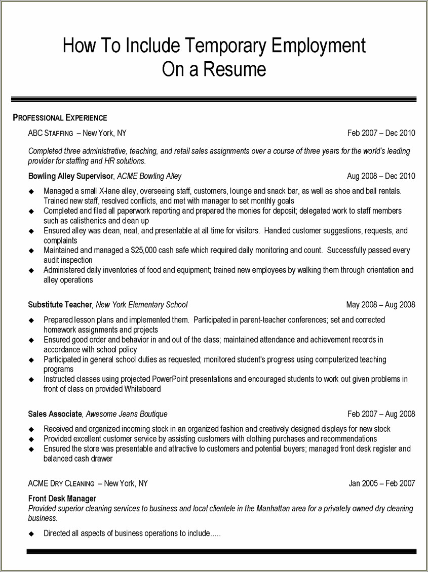 Objective For Resume For Temp Agency