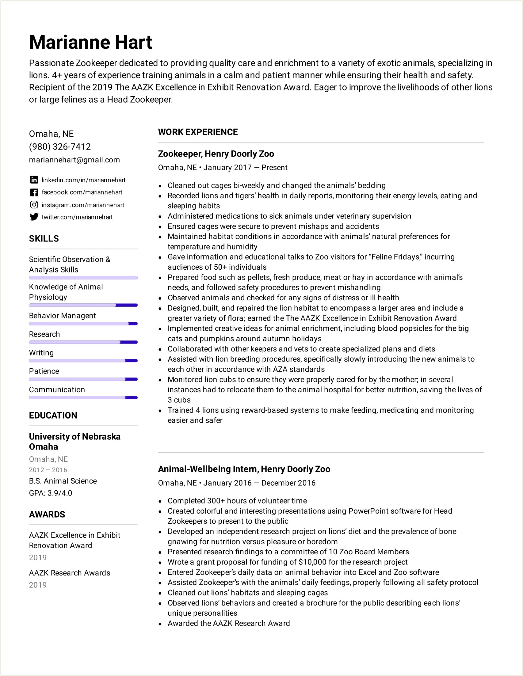 Objective For Resume For Zoo Attendant