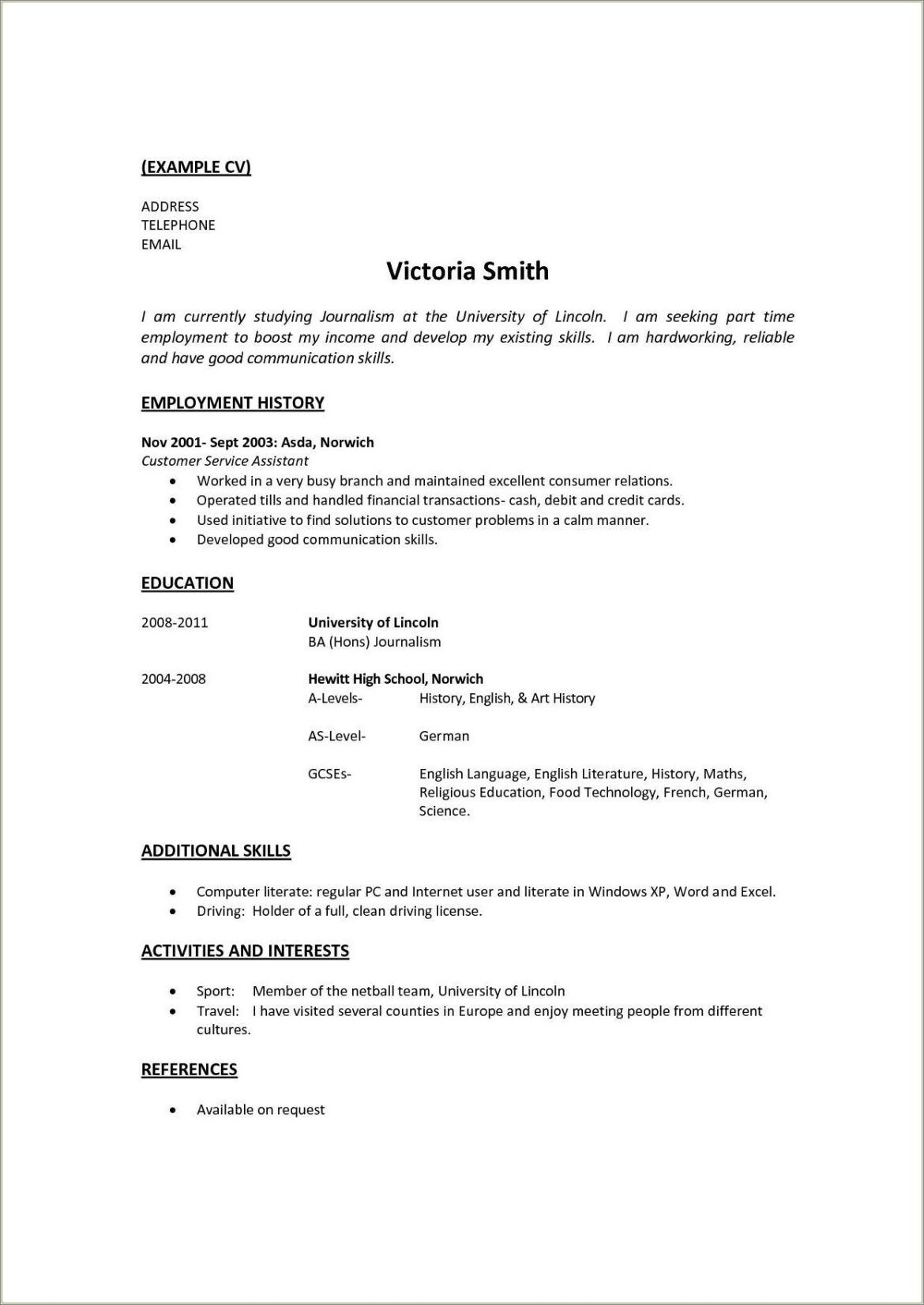 Objective For Resume No Work Experience