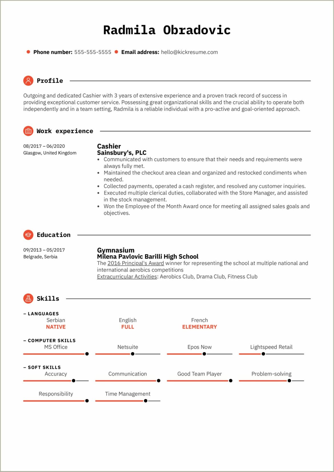 Objective For Resume Part Time Cashier