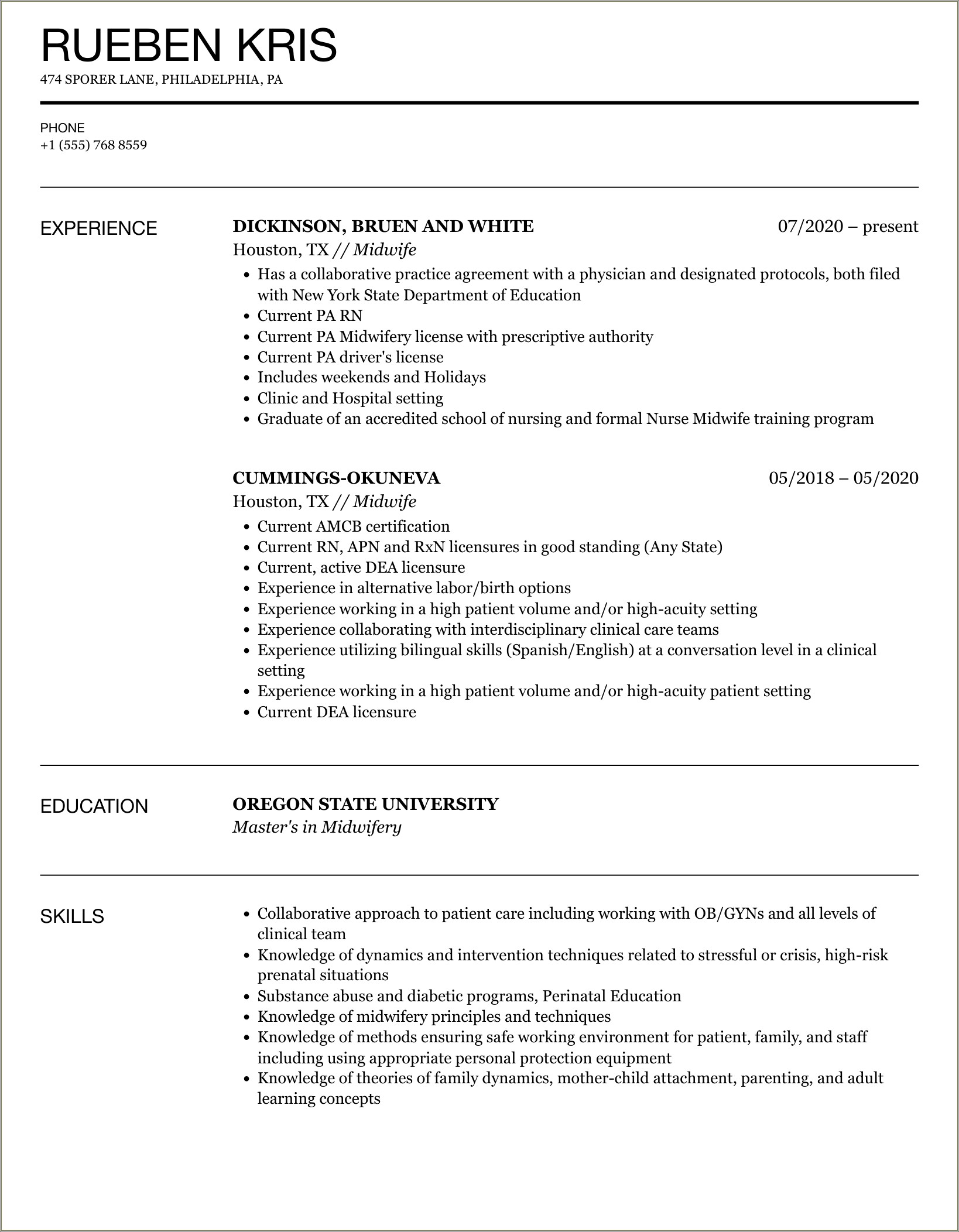 Objective For Resume Prior To Nursing School