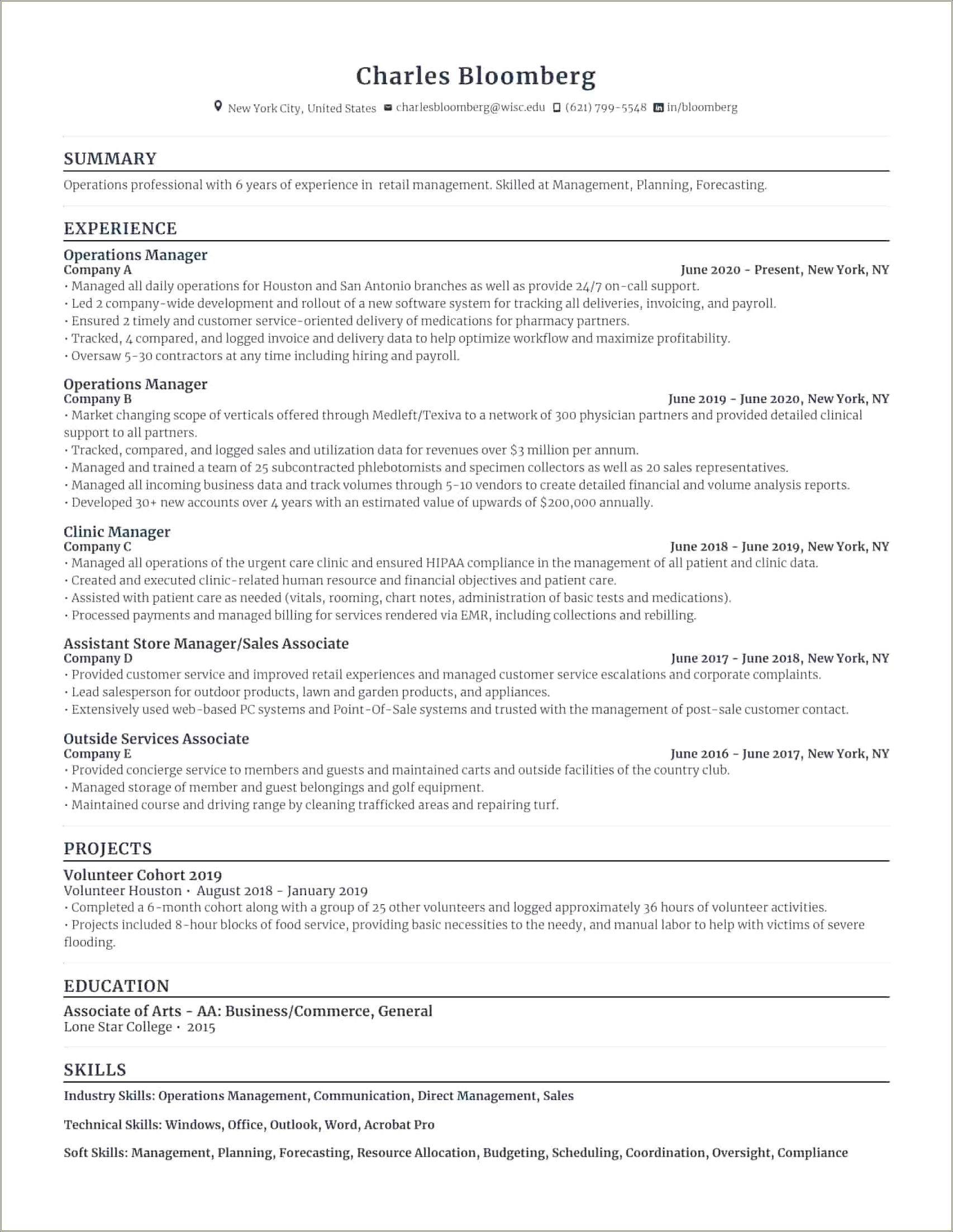 Objective For Resume Retail Operations Manager