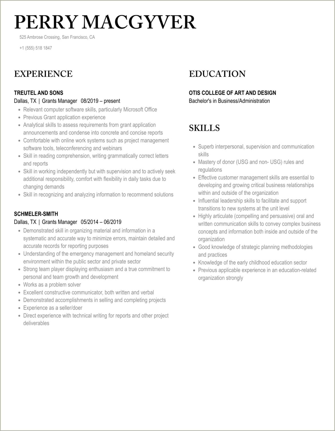 Objective For Resume Samples Grant Manager