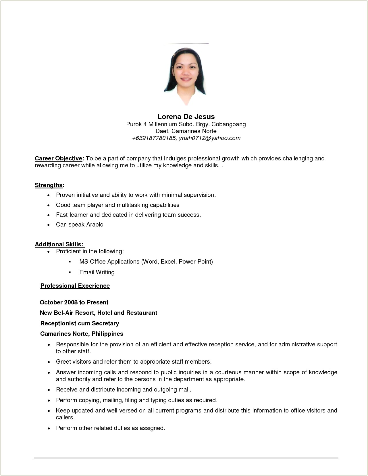 Objective For Resume With Little Experience