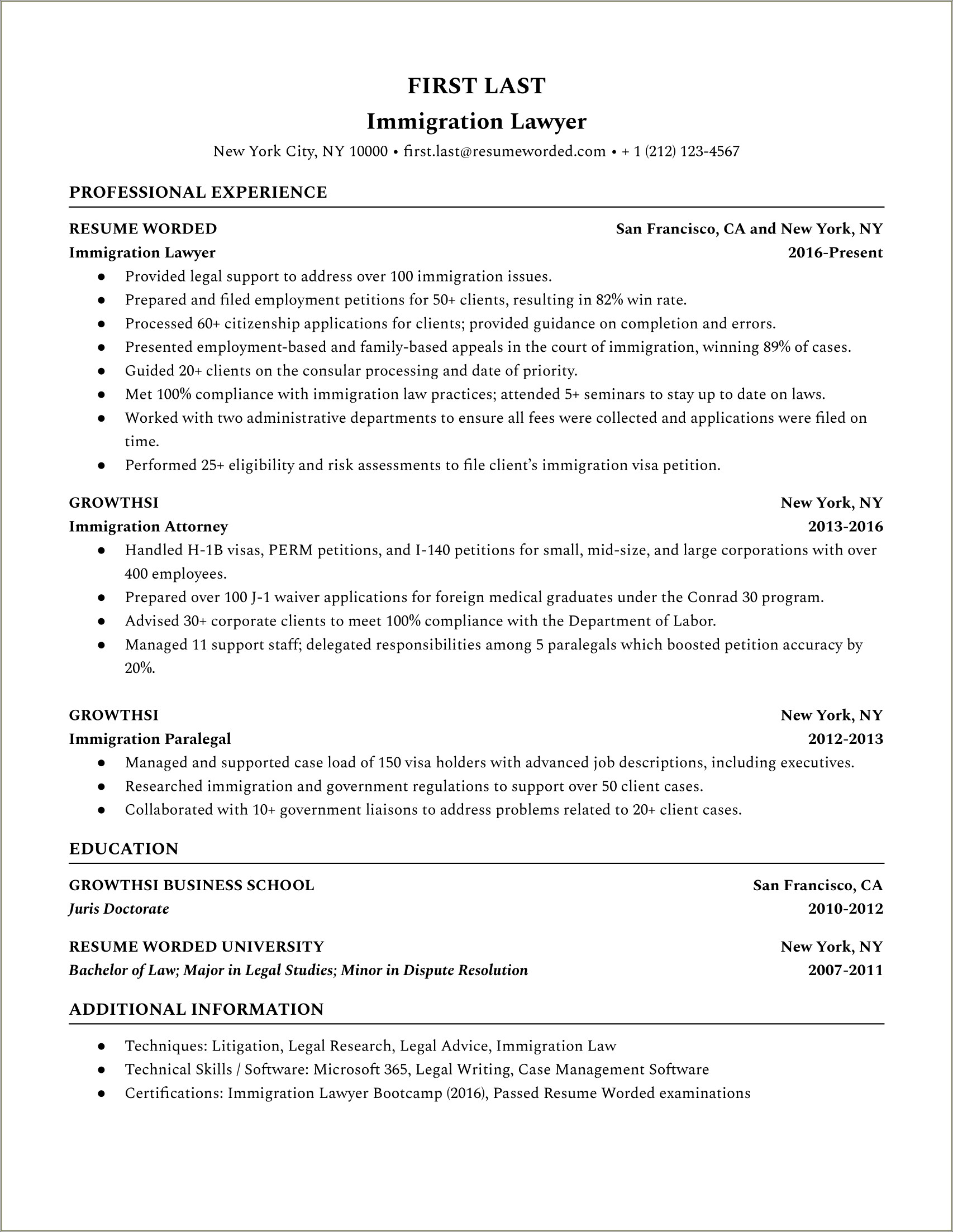 Objective For Senior Immigration Paralegal Resume