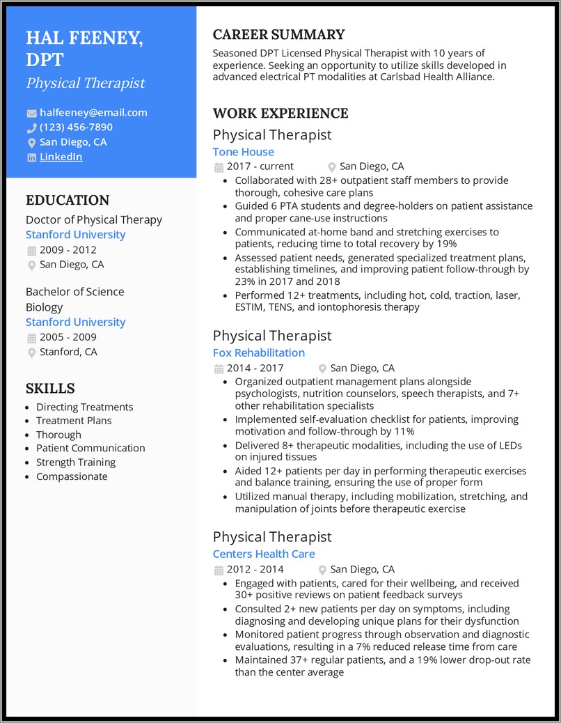 Objective For Volunteer Resume Physical Therapist