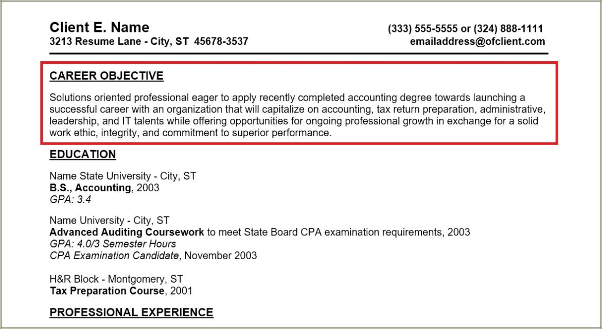 Objective In A Resume For Job Search