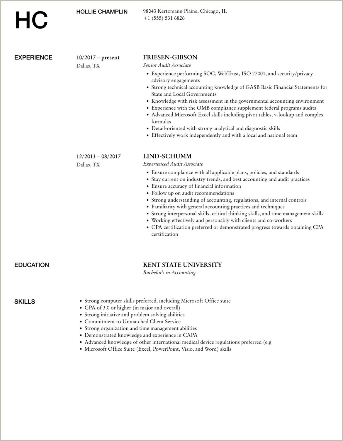 Objective In Resume For Audit Associate