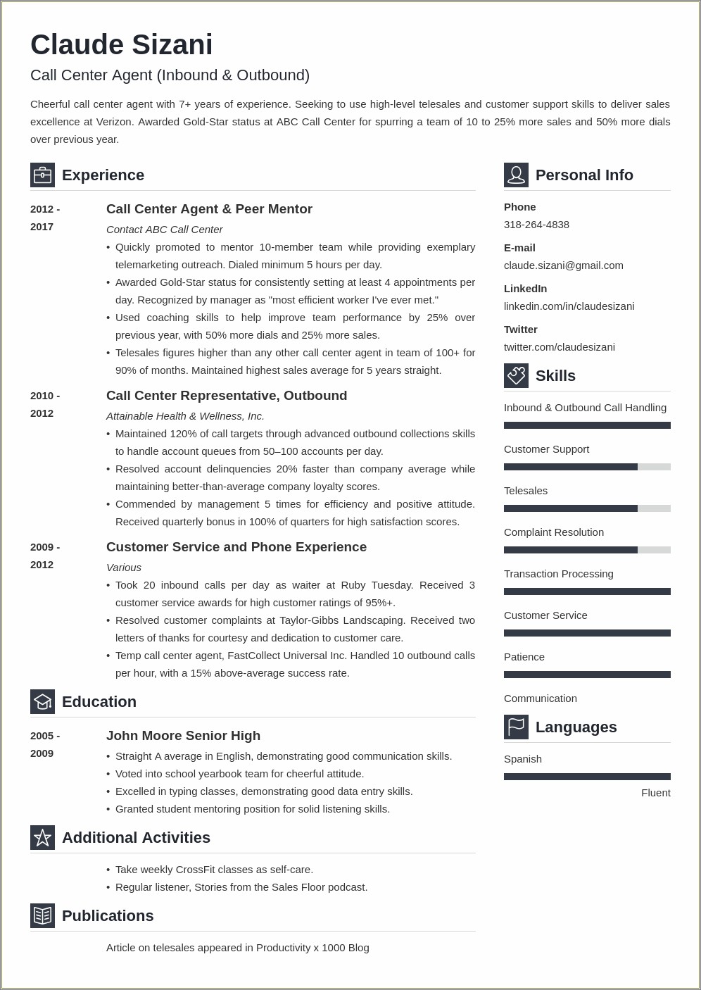 Objective In Resume For Call Center Without Experience