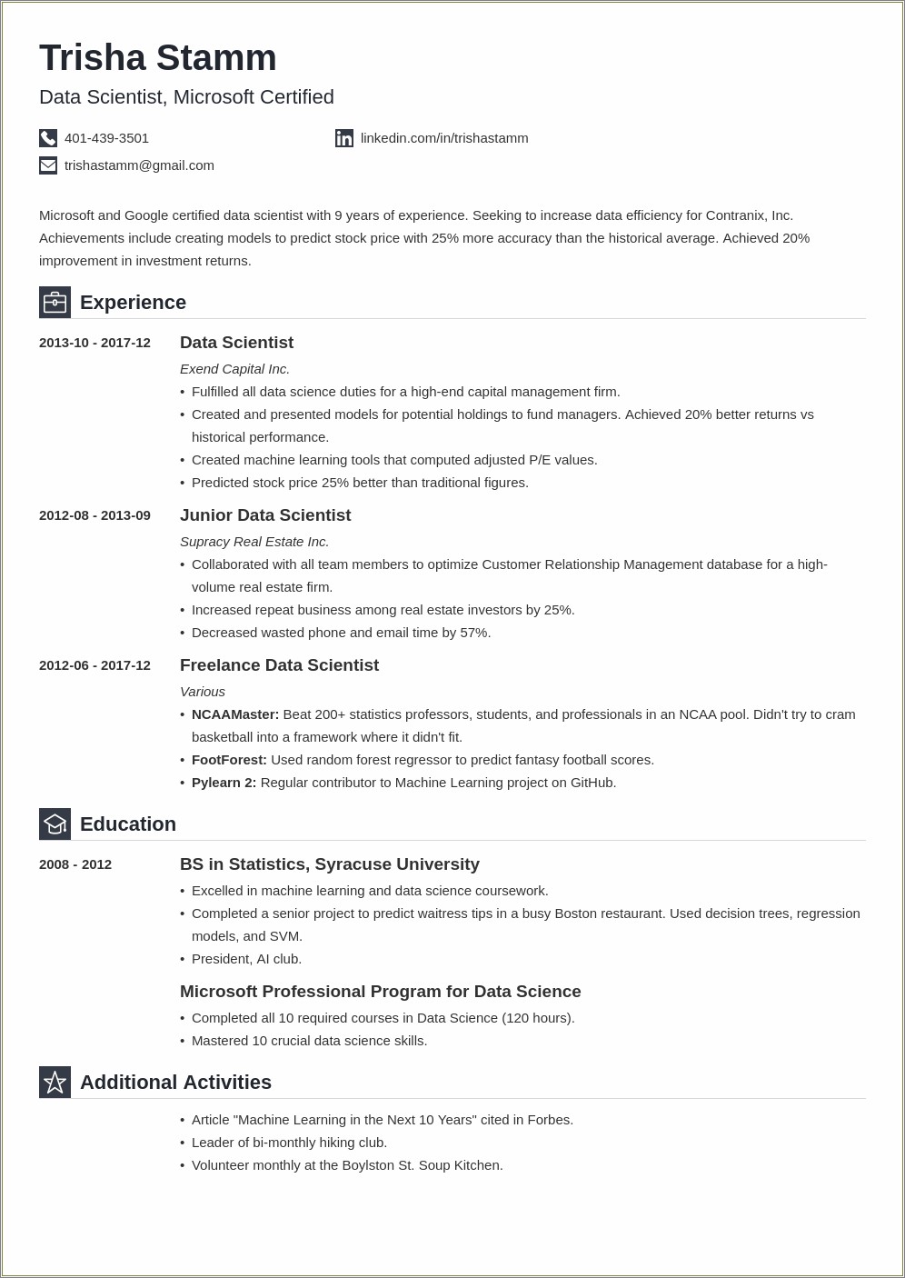 Objective In Resume For Data Scientist Intern