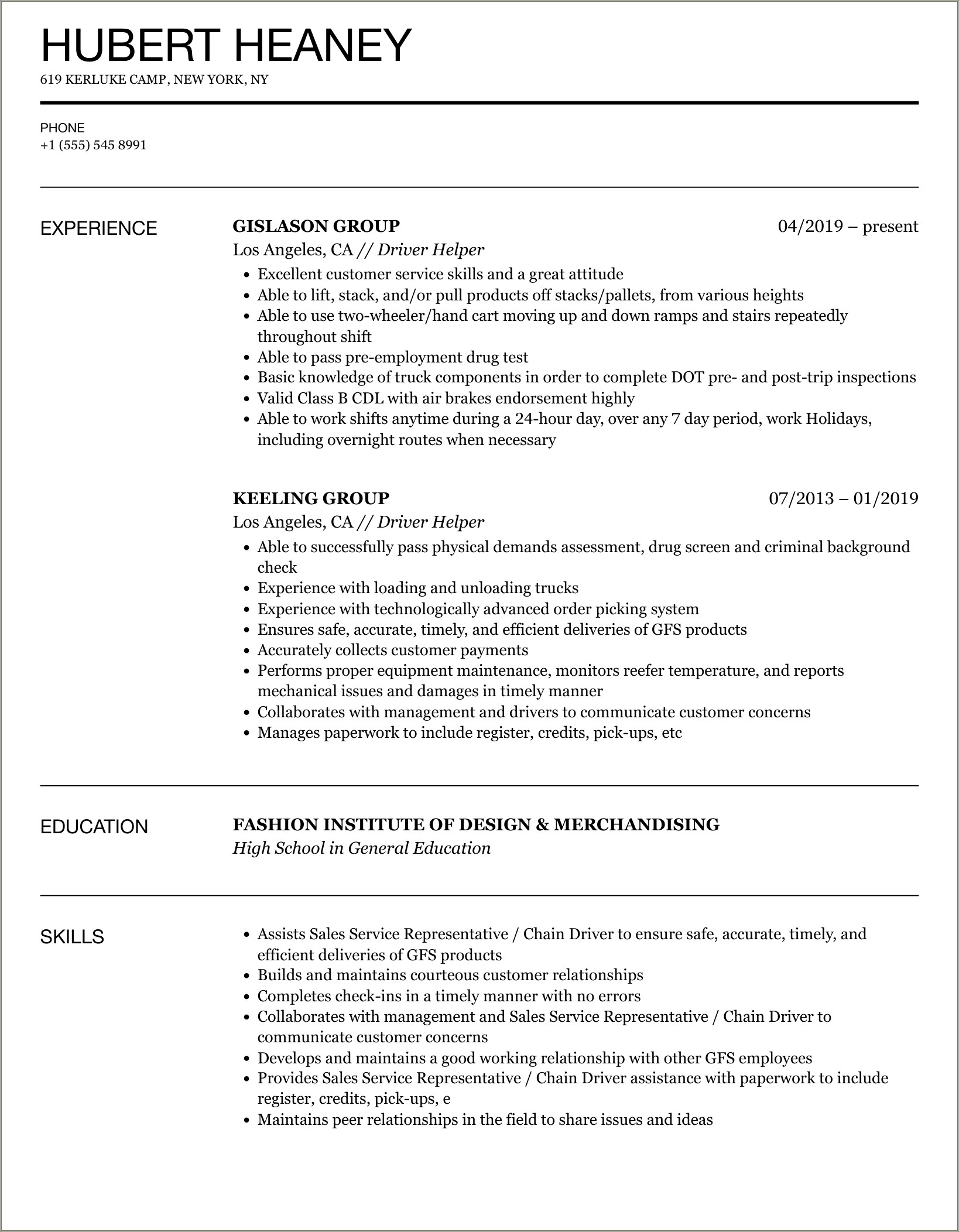 Objective In Resume For Delivery Helper