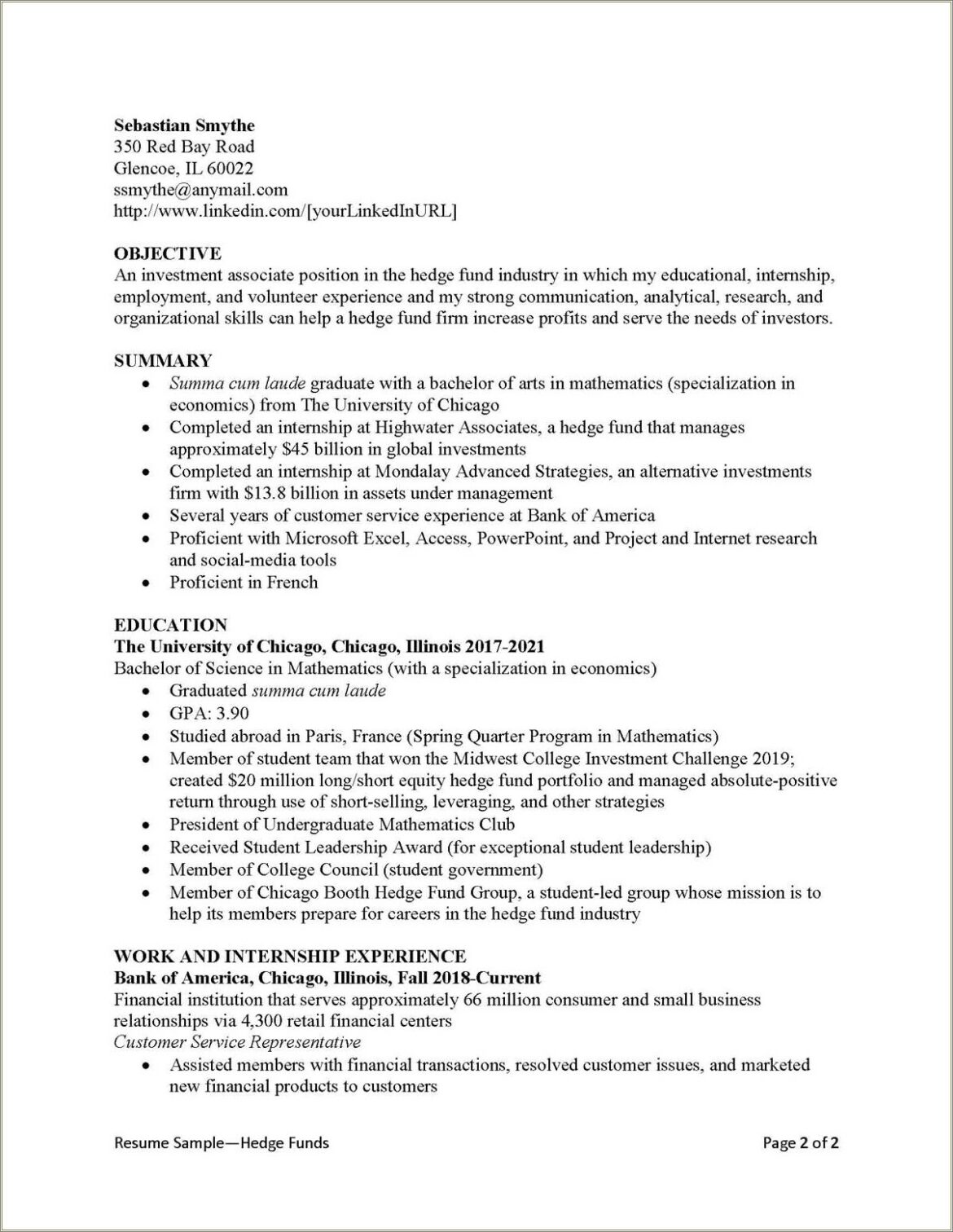 Objective In Resume For Internship In Aerospace Engineering