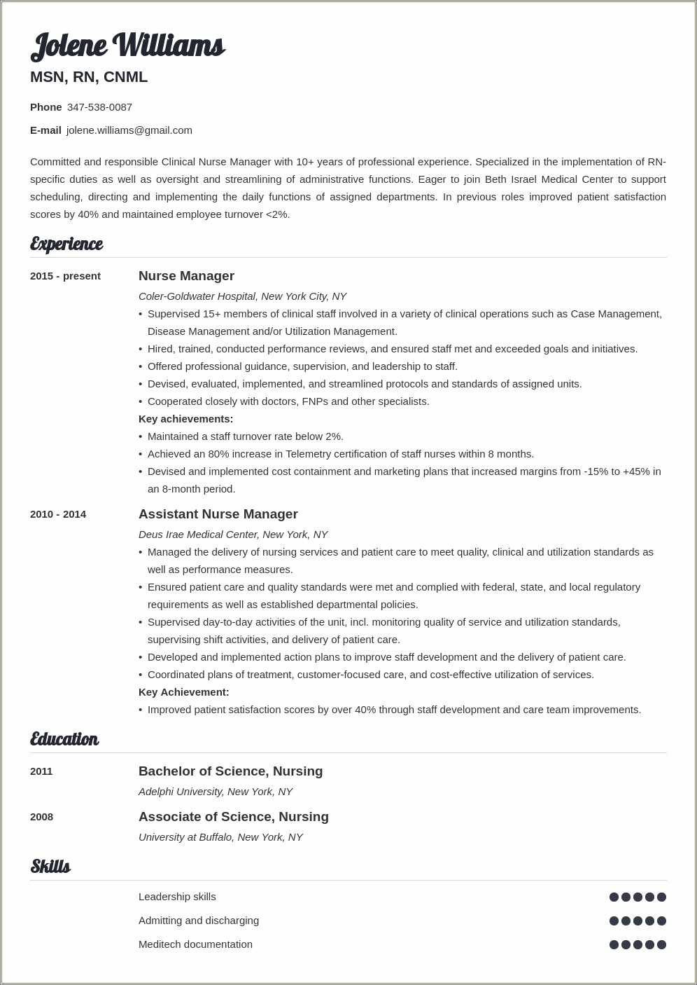 Objective In Resume For Nurse Managerial Position